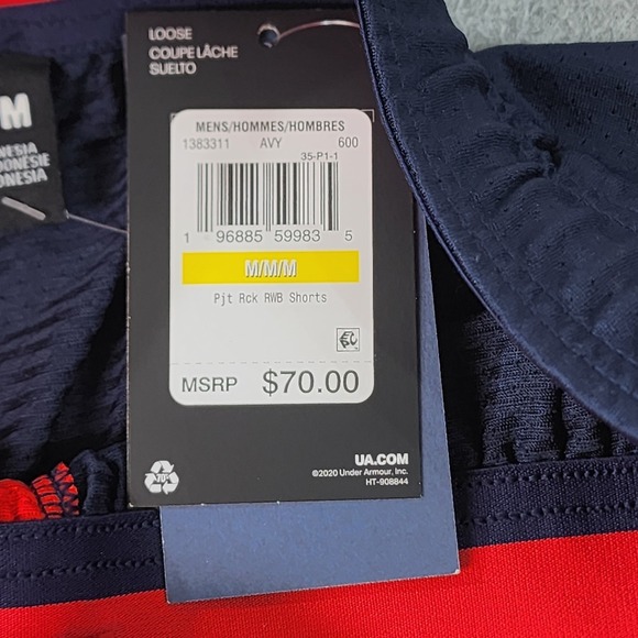 Under Armour Project Rock USA Loose Fit Mesh Shorts Mens M Red White Blue Pocket - Picture 8 of 16
